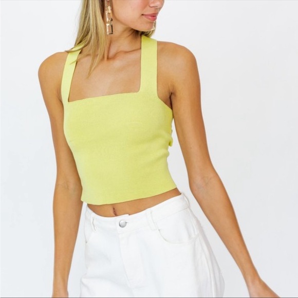 Le Lis Collection Square Neck Yellow Criss Cross Tie Back Crop Top Size M Boutiq - Picture 2 of 10
